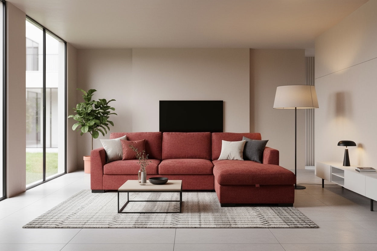 Cleo chaise with sofa bed and storage